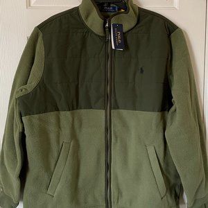 Polo Ralph Lauren Hybrid High-Pile Fleece Wind Resistant Full Zip Jacket Olive